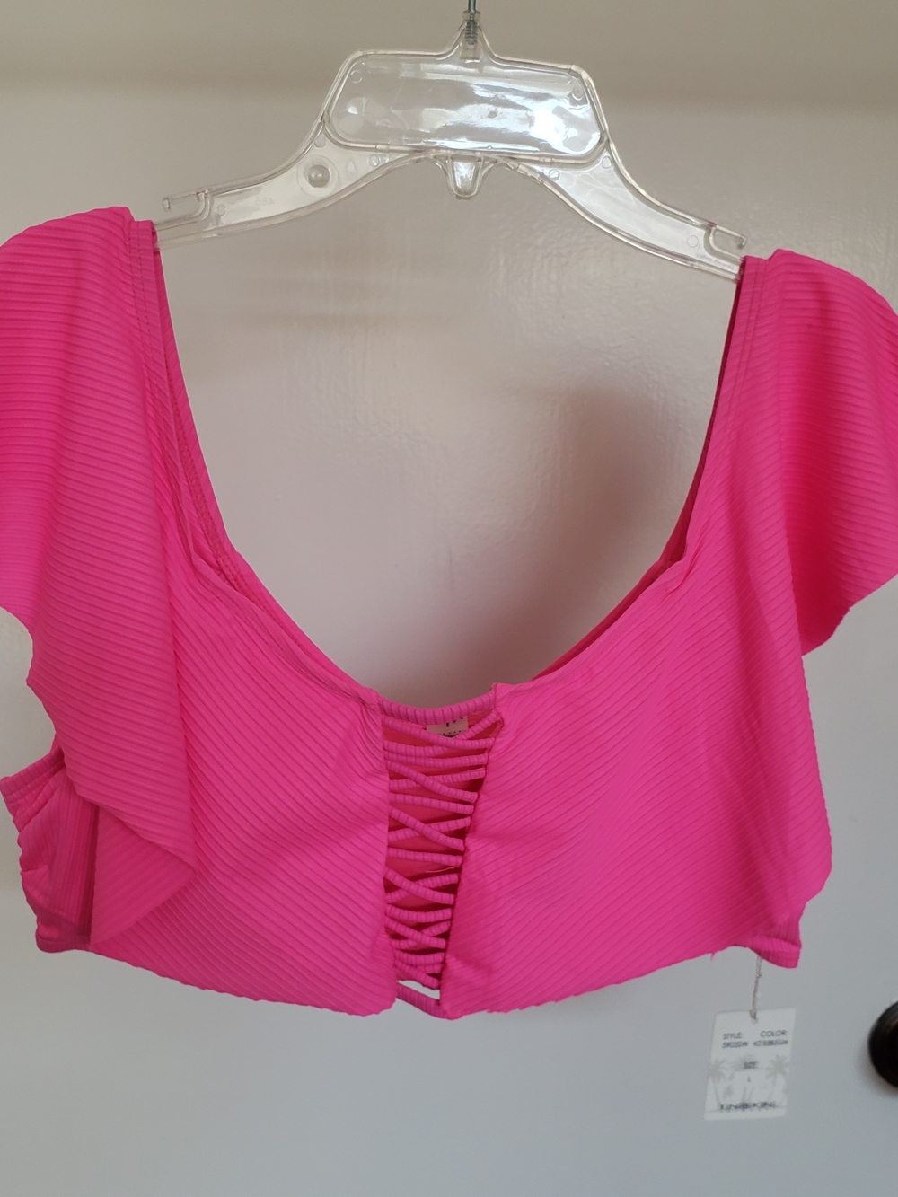 TiniBikini Hot Pink Ruffled Crop Swim Top